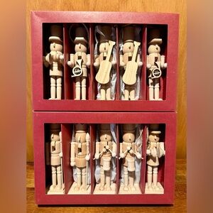 Set Of 10 Crate&Barrel Musical 5 Piece DIY Pinewood Nutcracker Ornament Figurine